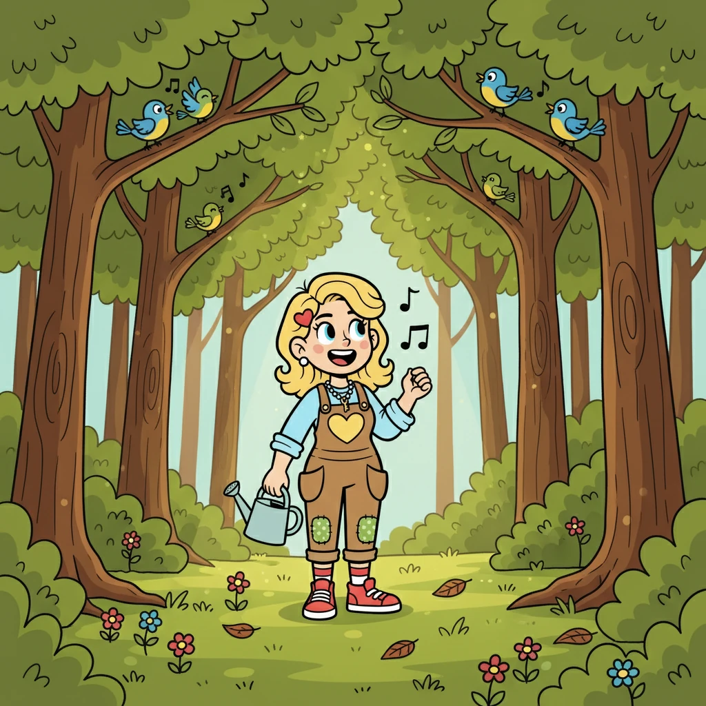 Tijdens een wandeling door een bosrijke omgeving geniet Sandy van de natuur. De bomen omarmen haar, de vogels zingen hun lied. Ze voelt de rust en de kracht van de natuur.