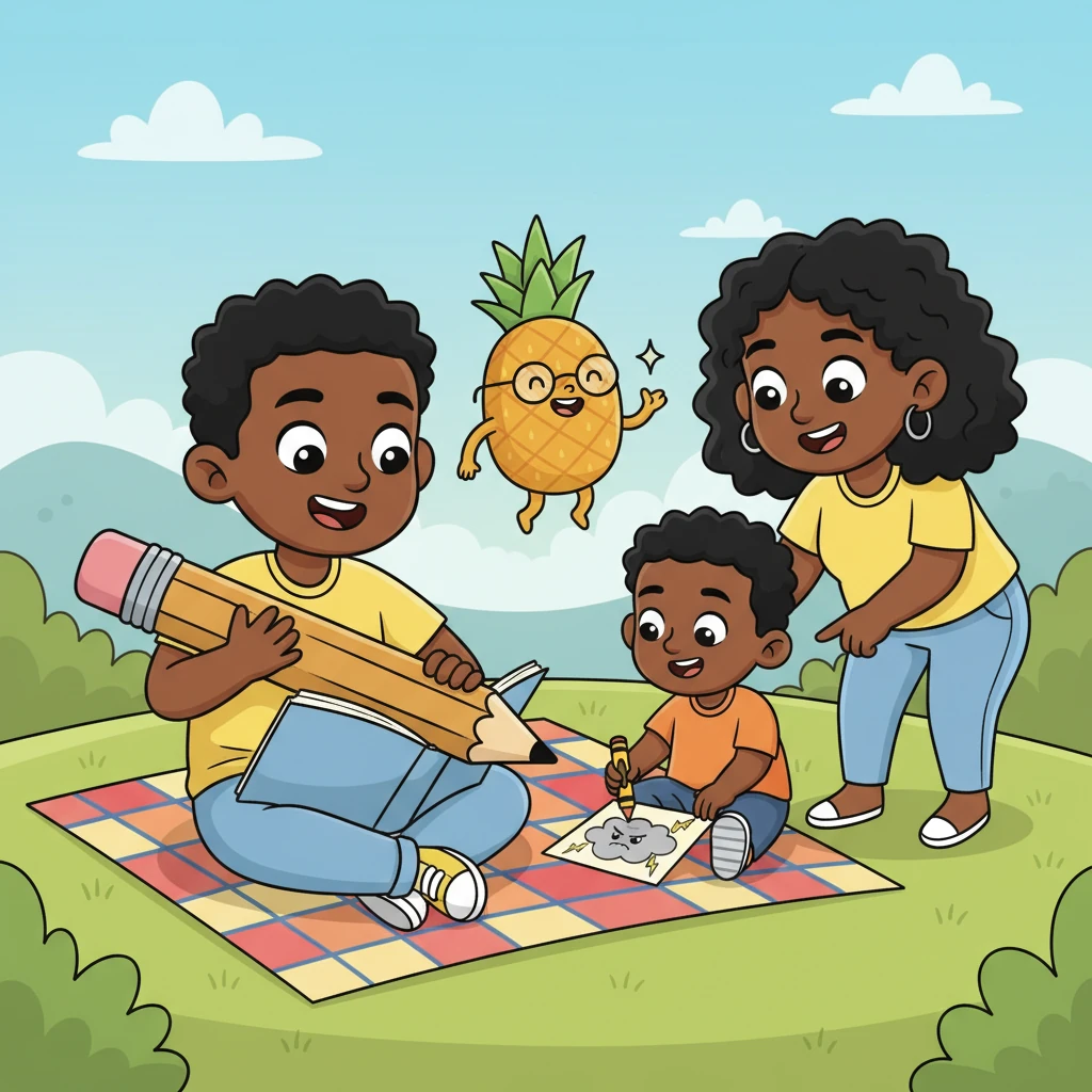 The next challenge was a 'Story Spin' writing competition, where Nandi, with a pencil almost as big as his hand, crafted the most outlandish tale about a talking pineapple. Olwethu helped Lubanzi draw pictures for his own 'story' about a grumpy cloud. Their faces were alight with creative energy, filling the air with giggles and imaginative chatter.