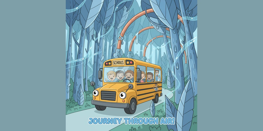 校车来到了室内机的蒸发器森林，这里到处是密密麻麻的铝片。无数个微小的制冷剂小精灵正忙着吸收从房间里吸进来的热气，校车的窗户上立刻结起了一层薄薄的水雾，周围变得凉爽极了。