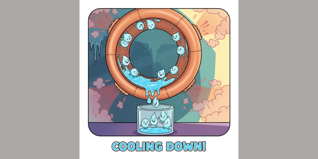 丢掉了热量的制冷剂小精灵们渐渐冷静下来，身体缩在了一起，重新变回了液体状态。它们排好队，准备通过一个窄窄的节流阀关卡，那是一个让压力瞬间降低的神奇机关。