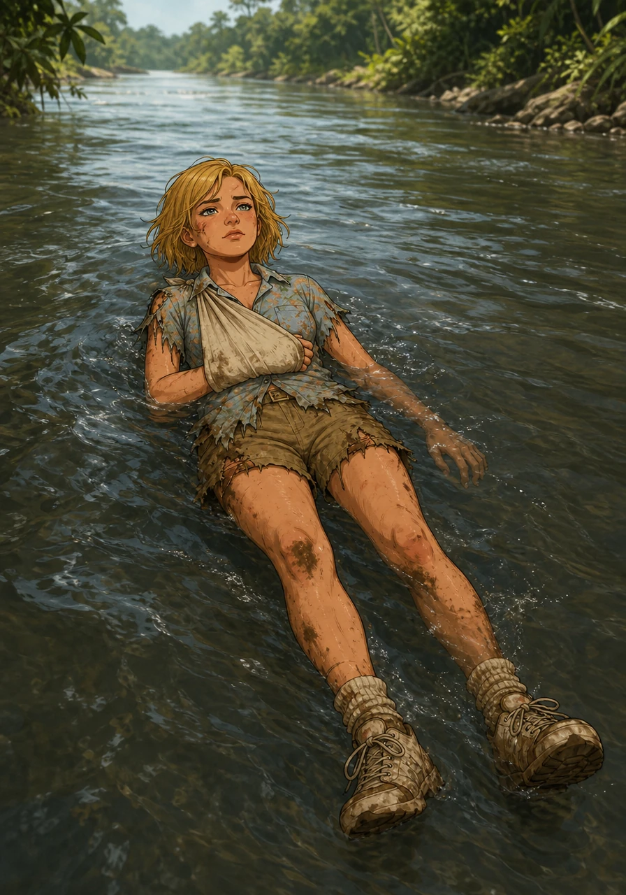 With no food left and her clothes torn, Juliane kept moving forward, driven by an extraordinary will to live. Even when the river grew wide and deep, she floated on her back with the current, ignoring her exhaustion and the pain in her injured body.