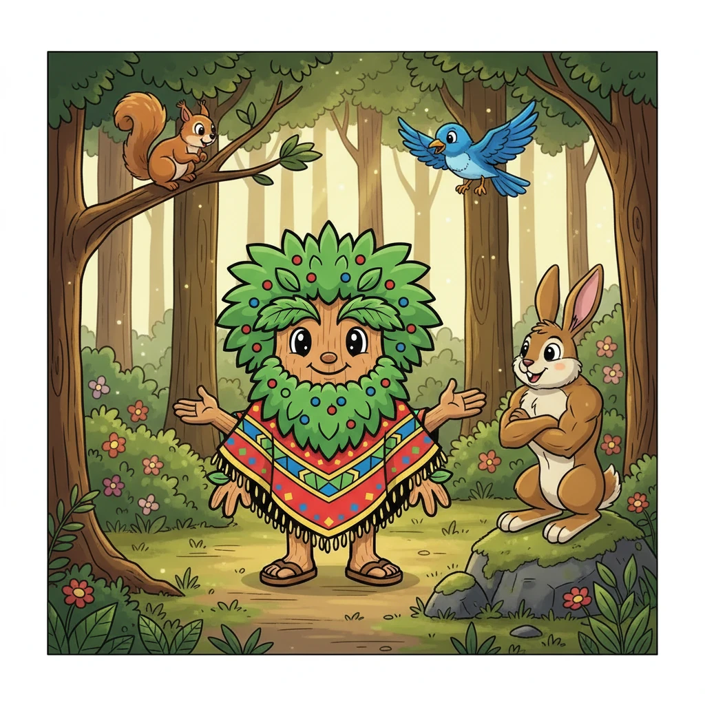 Arbolito les contó historias sobre los animales del bosque. Les enseñó que cada uno tenía algo especial que ofrecer. La ardilla podía trepar muy alto, el pájaro podía volar y el conejito era fuerte.