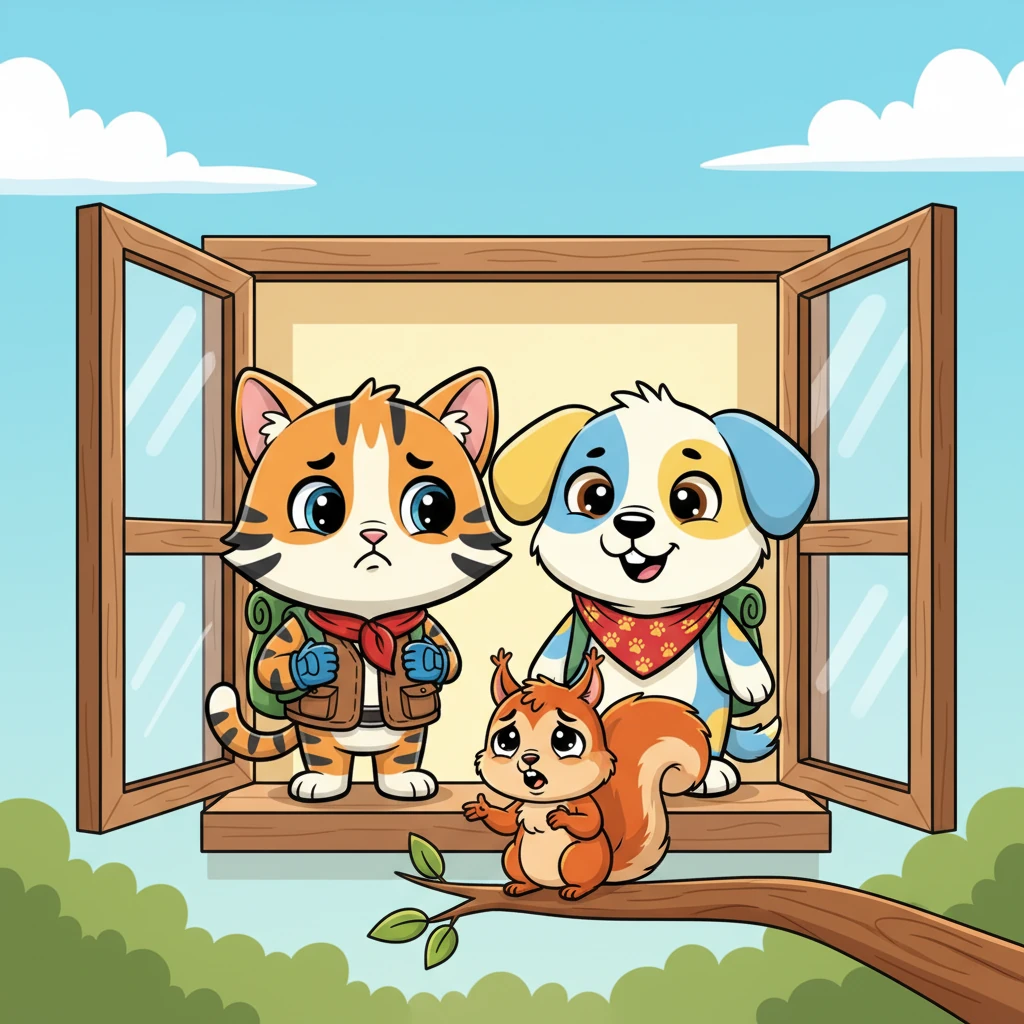 One sunny morning, they heard a tiny, distressed squeak from their window. It was Squeaky the squirrel, looking very sad, holding a paw to his chest. "Oh dear, oh dear!" he chattered, "My lucky acorn, the one with the shiny stripe, has rolled deep into the forest!"