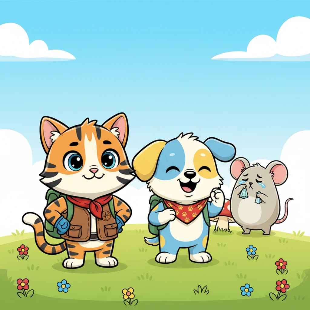 Tigro's ears perked up, and Pongo let out a soft woof. Seeing their friend so upset, they knew they had to help. "Don't worry, Squeaky!" Tigro declared, puffing out his chest. Pongo nodded eagerly, his tail already thumping a rhythm of adventure.