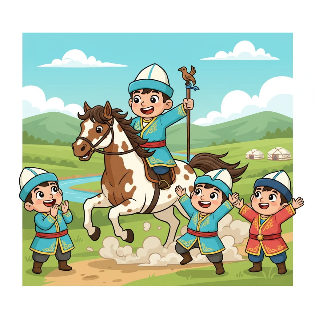 Кенет, жиналған батырлардың алдында Батыр Баян пайда болады! Ол өзінің тұлпарымен желдей есіп келіп, барлығын таң қалдырады. Оның келуімен жиналғандар арасында қуаныш пен жігер пайда болады, барлығы оны зор құрметпен қарсы алады.