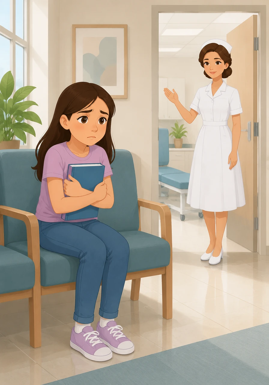 Twelve-year-old Maya sat anxiously in the brightly lit clinic waiting room, clutching her favorite book tightly to her chest. Her stomach churned with nerves as the nurse called her name, signaling it was time for her treatment.