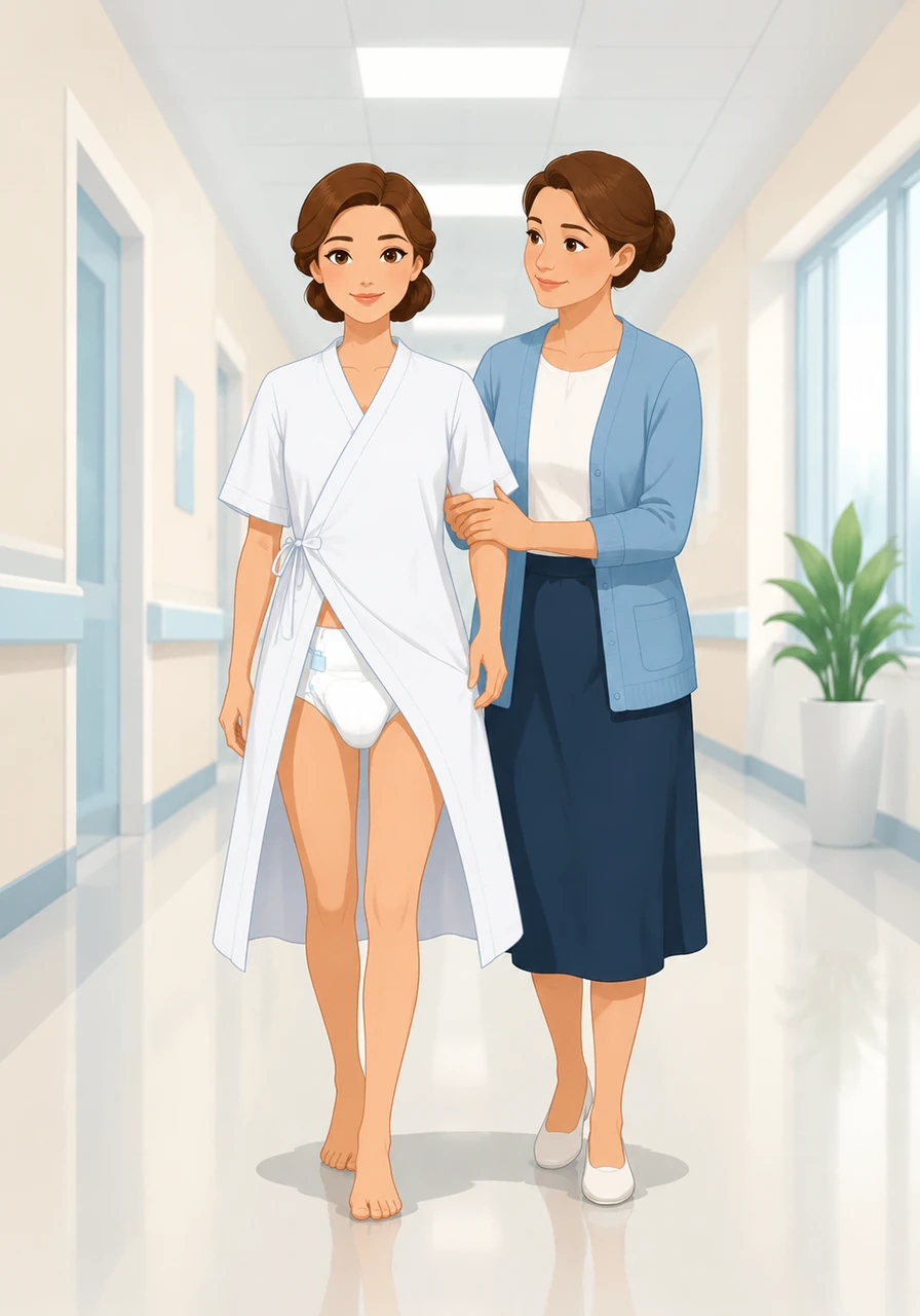 An hour later, Maya carefully stood up to test her strength, feeling the secure fit of her medical diaper keeping her dry and safe. Supported by her mother, she took her first steps down the corridor with a renewed sense of confidence.