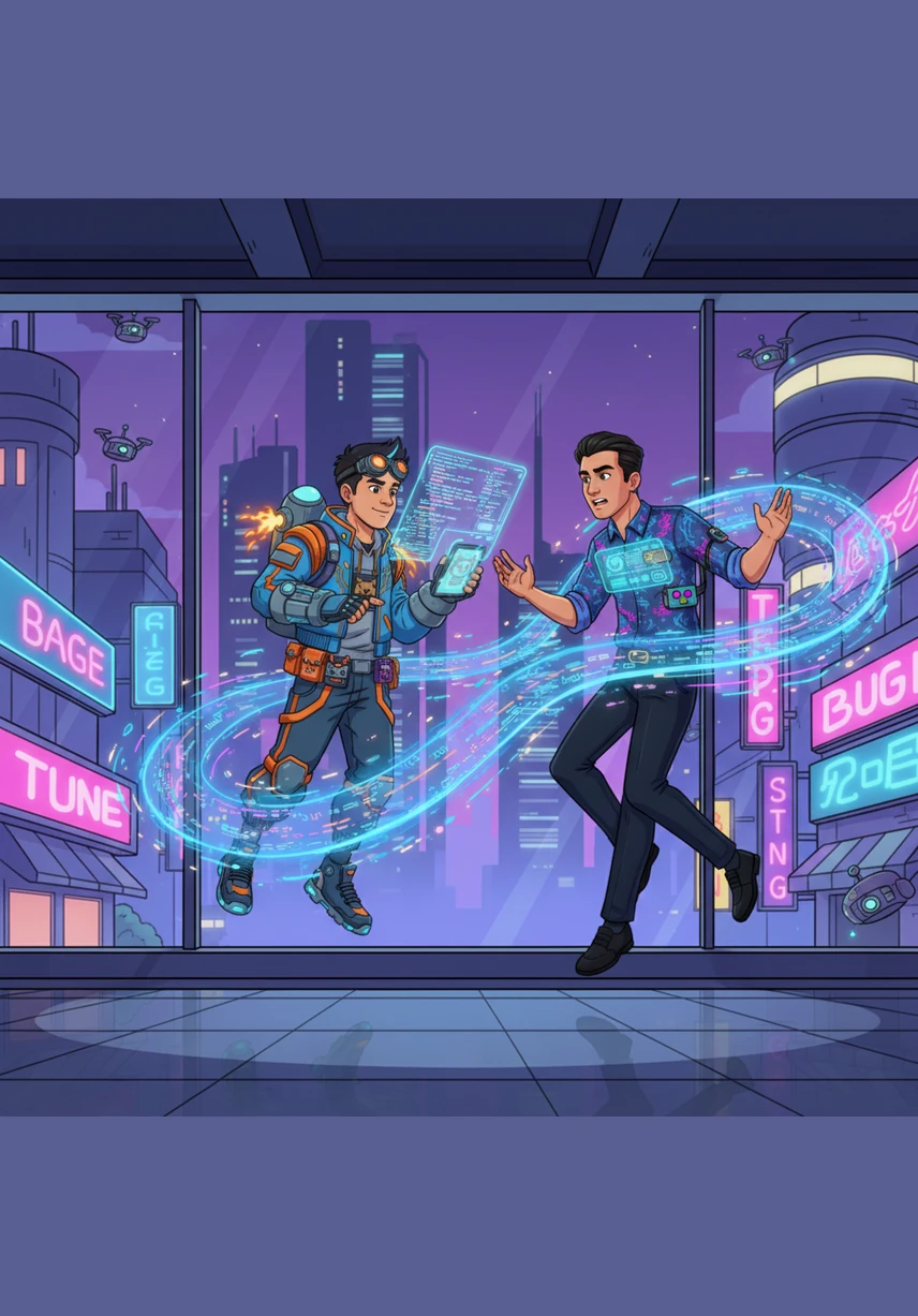 In the center of the digital stream, a golden seal appears and glows brightly, representing the automatic electronic signature. The system now issues tax documents instantly, removing the need for physical stamps and long waiting periods.