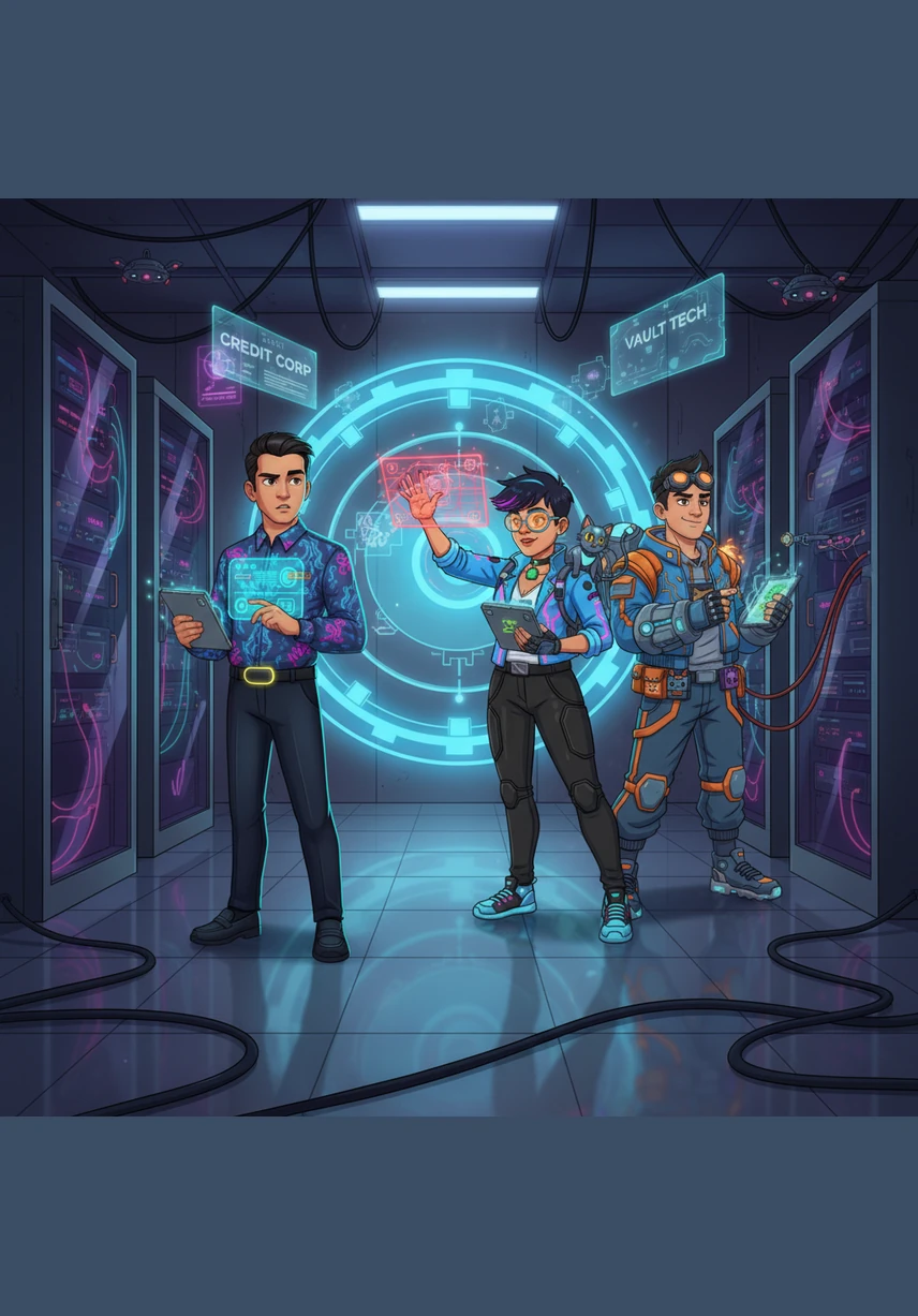 A large, transparent shield inscribed with digital laws descends over the system, representing the updated regulations. These new rules ensure that the automated process is legally sound, transparent, and fully compliant with modern standards.