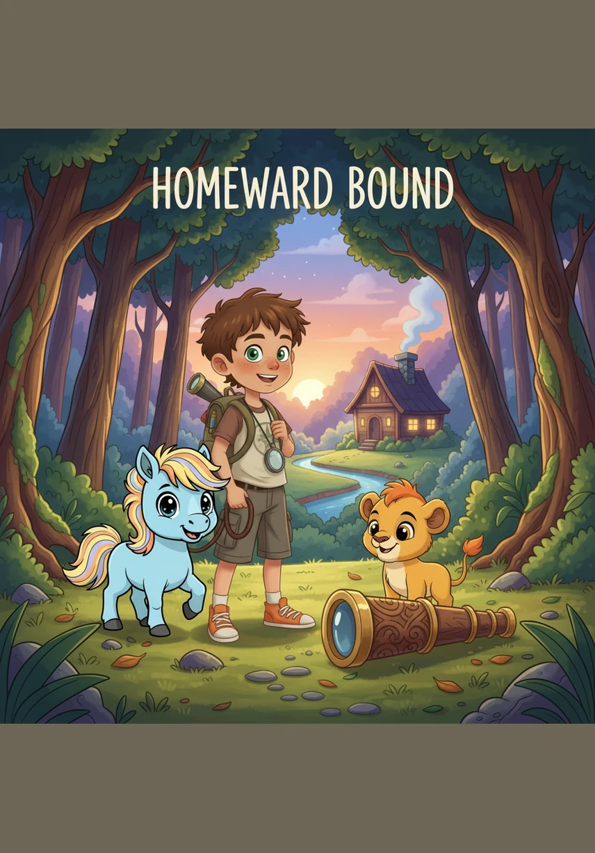 As the sun sets in shades of purple and gold, Leo hugs his two best friends at the edge of the woods. They look back at the happy, glowing forest one last time, knowing that their friendship and kindness saved the day.