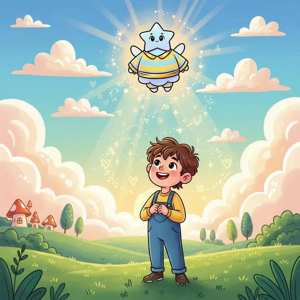 The next morning, Timur looked at the sky and smiled, remembering the star. He whispered, “Maybe that star didn’t fall for nothing.” Lumi's light had granted a miracle, proving that even the smallest of lights can illuminate the world with love and hope.