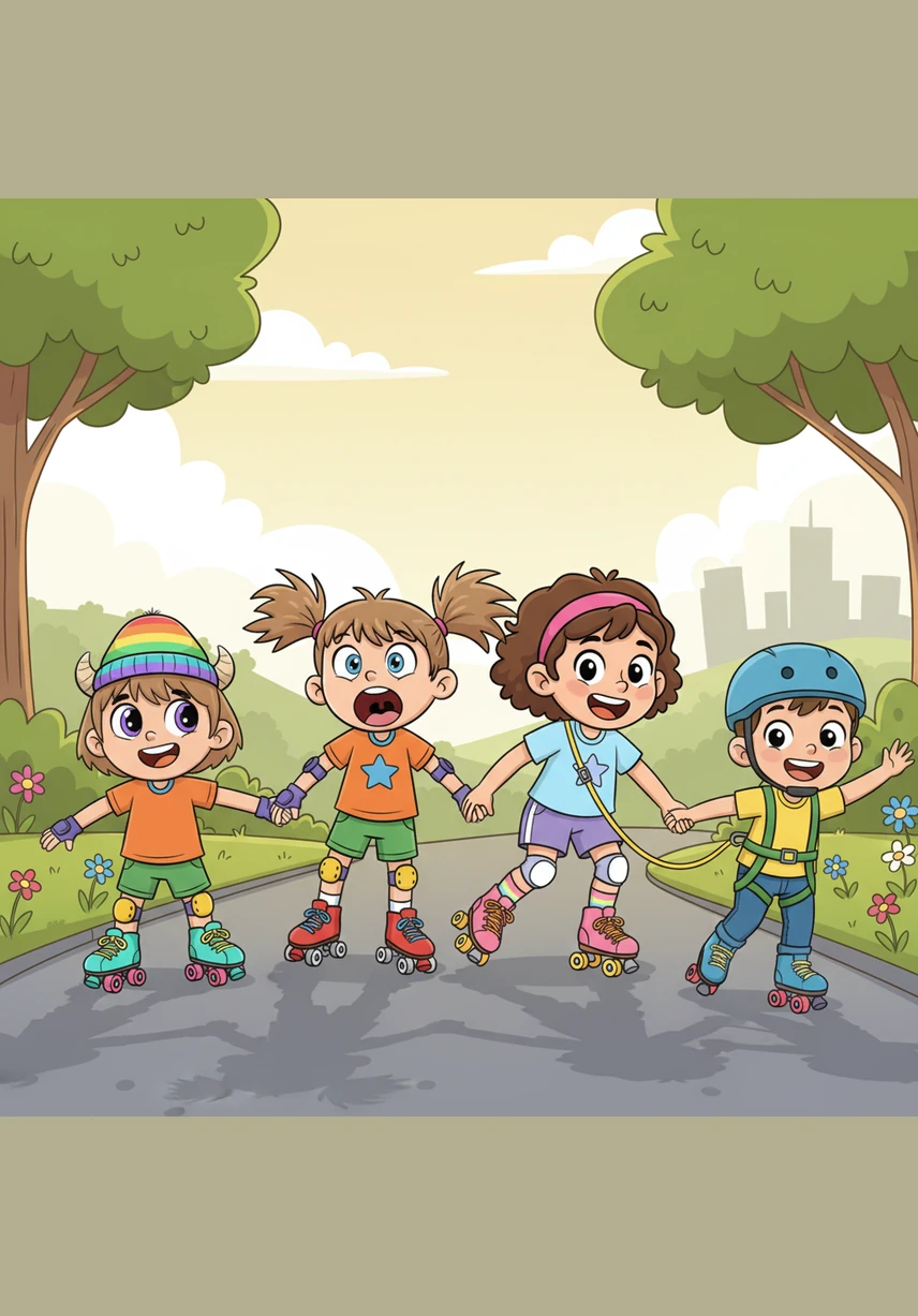 Other children rush toward the newcomer, but they aren't scared at all; they reach out to hug her soft, purple fluffy fur. Everyone admires her vibrant rainbow beanie and her big, sparkly eyes that shimmer with every color of the rainbow.