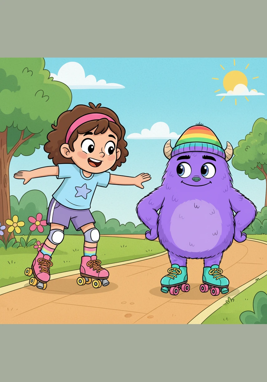 It is time for the official lesson to begin, and Izzy starts with the most important step of all. She patiently shows everyone how to push themselves up and find their balance after they have fallen down.