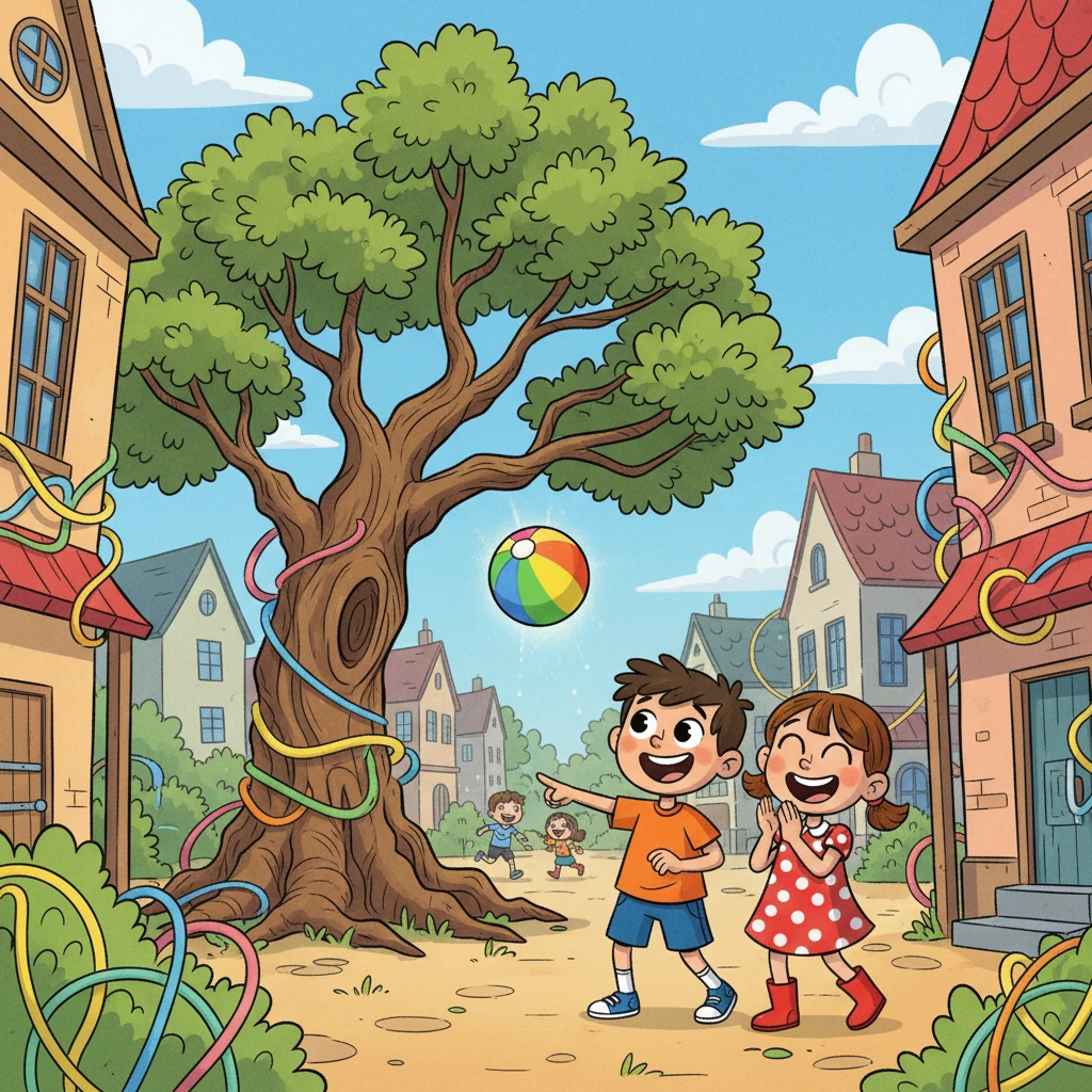 On Earth, colorful time threads are indeed a bit messy, forming playful lumps and loops around buildings and ancient trees. Children laugh nearby as a brightly colored ball briefly stops mid-air before continuing its bounce, a tiny, harmless hiccup in the flow of time.