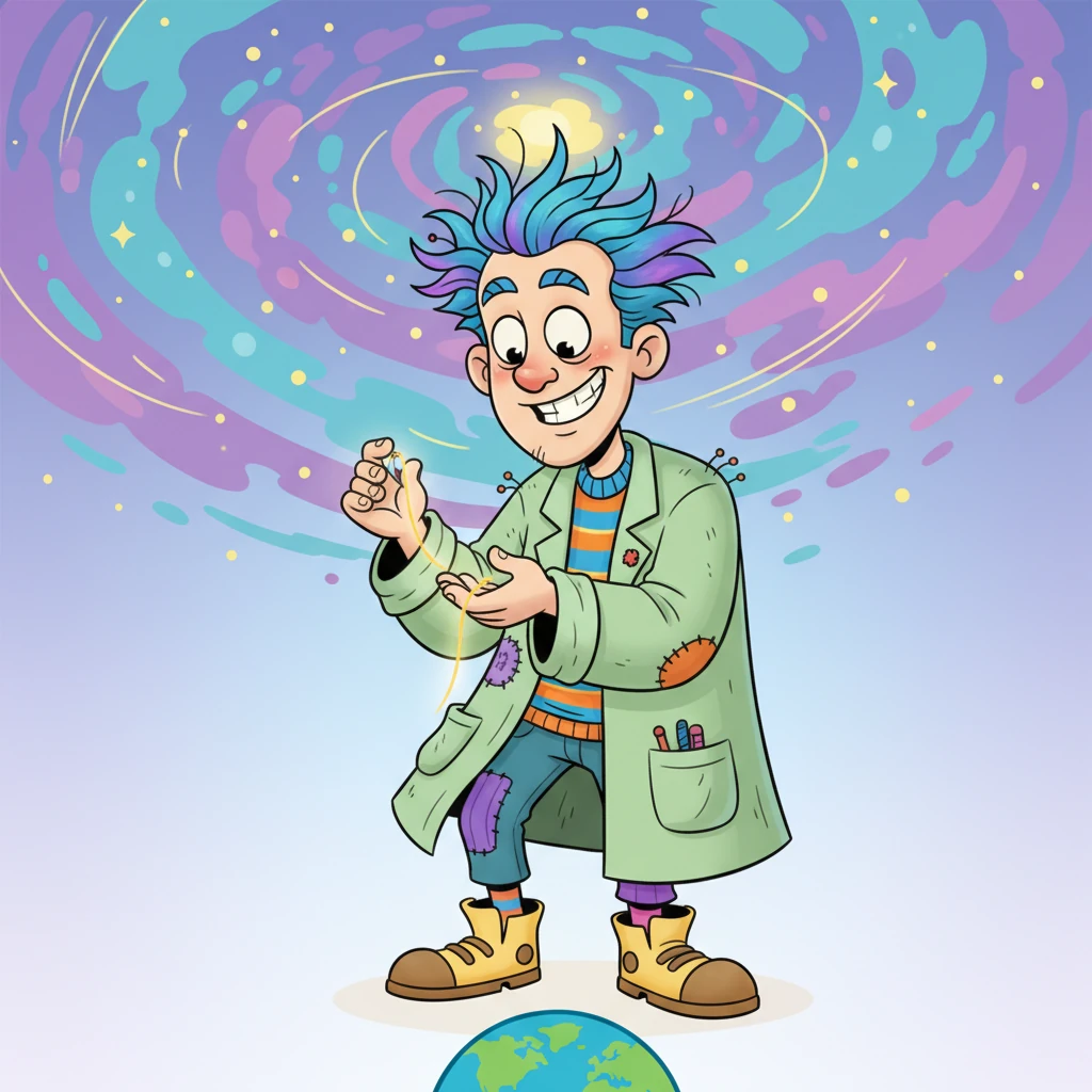With a mischievous grin, Durito carefully selects a tiny, glowing golden thread from Nuscuria's boundless duration, holding it gently in his small hands. He's ready to send it on its journey towards Earth as a special, playful greeting, a gentle poke of curiosity.