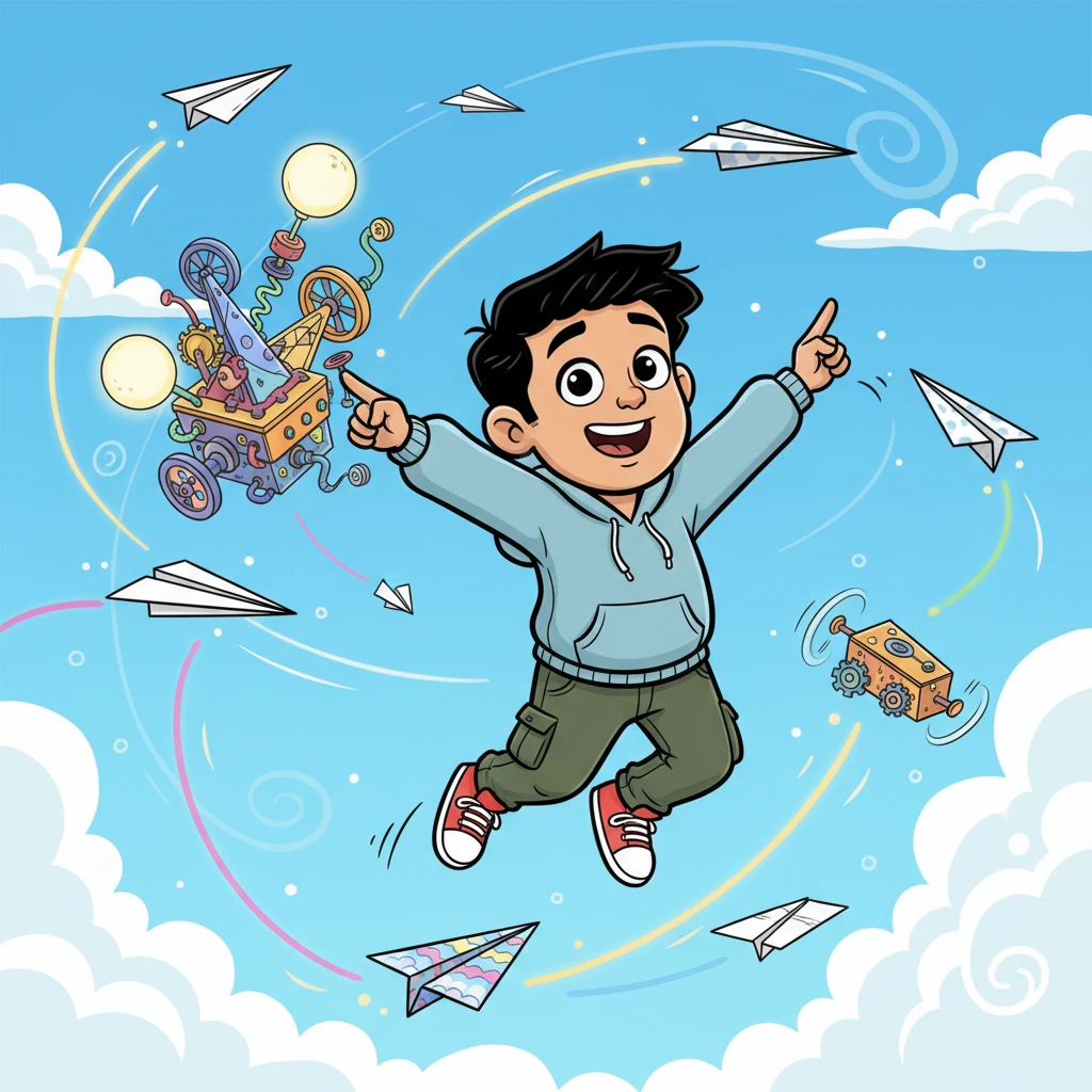 Once, Aarav had big, bright dreams that soared like paper airplanes across his imagination. He envisioned building whimsical contraptions and creating something truly meaningful, his younger self full of vibrant, boundless energy and a hopeful grin.