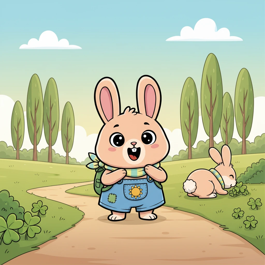 Finally, as they neared the Whispering Willows, Pip's ears perked up. In the distance, by a patch of juicy clover, he saw a familiar fluffy tail! His mother was there, nibbling happily, her back turned to them. Pip's heart thumped with excitement.