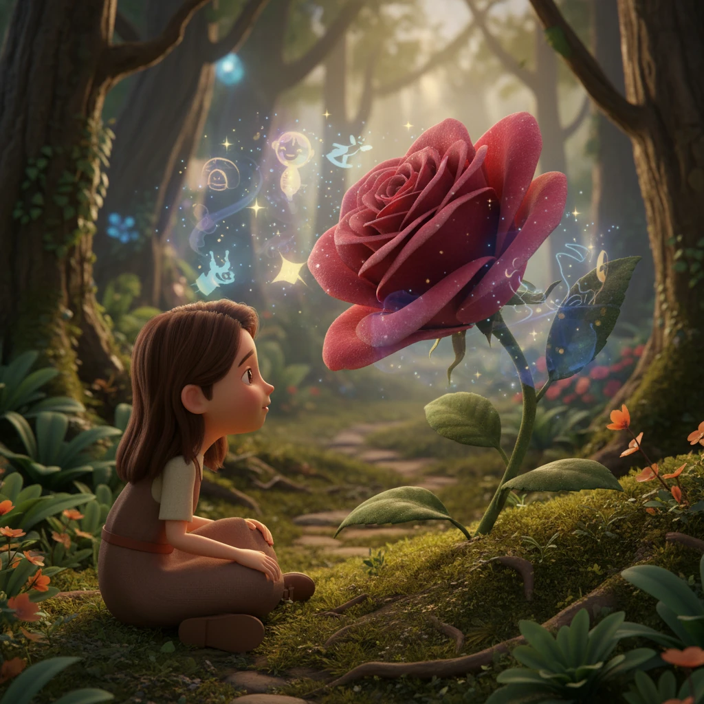 "I am Elara," the rose introduced herself, "and I carry a secret, a memory of a world long forgotten. A magical realm, once shimmering with starlight and laughter, now faded into whispers and dreams." Its petals seemed to droop slightly with a touch of sadness.