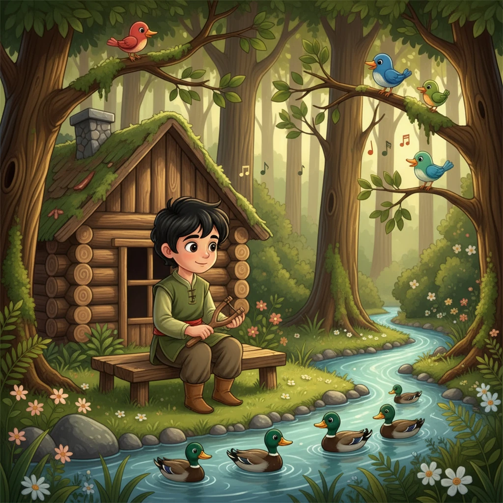 علی، پسری جوان با موهای مشکی و چشمانی درخشان، در یک کلبه چوبی کوچک در میان جنگلی سرسبز در شمال ایران زندگی می‌کرد. او عاشق طبیعت بود و از صدای پرندگان و جویبارها لذت می‌برد. علی علاقه زیادی به شکار مرغابی‌ها داشت.