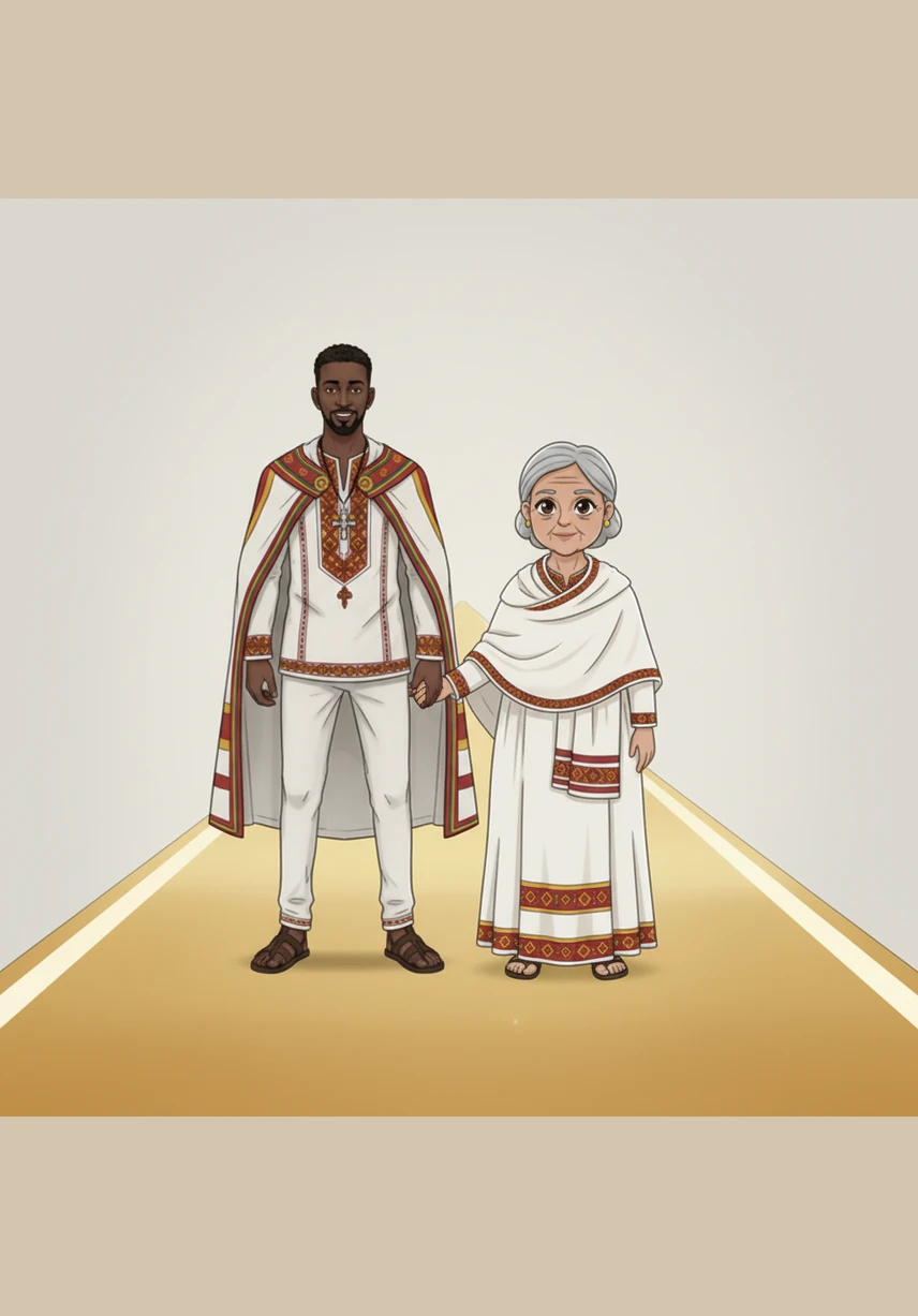 Tadios and his wife stand hand-in-hand at the edge of a golden runway that stretches toward a sunset horizon, symbolizing the beginning of their pregnancy journey. The sky is painted with hues of amber and violet, reflecting the mix of excitement and nervousness they feel as they prepare for the flight of a lifetime.