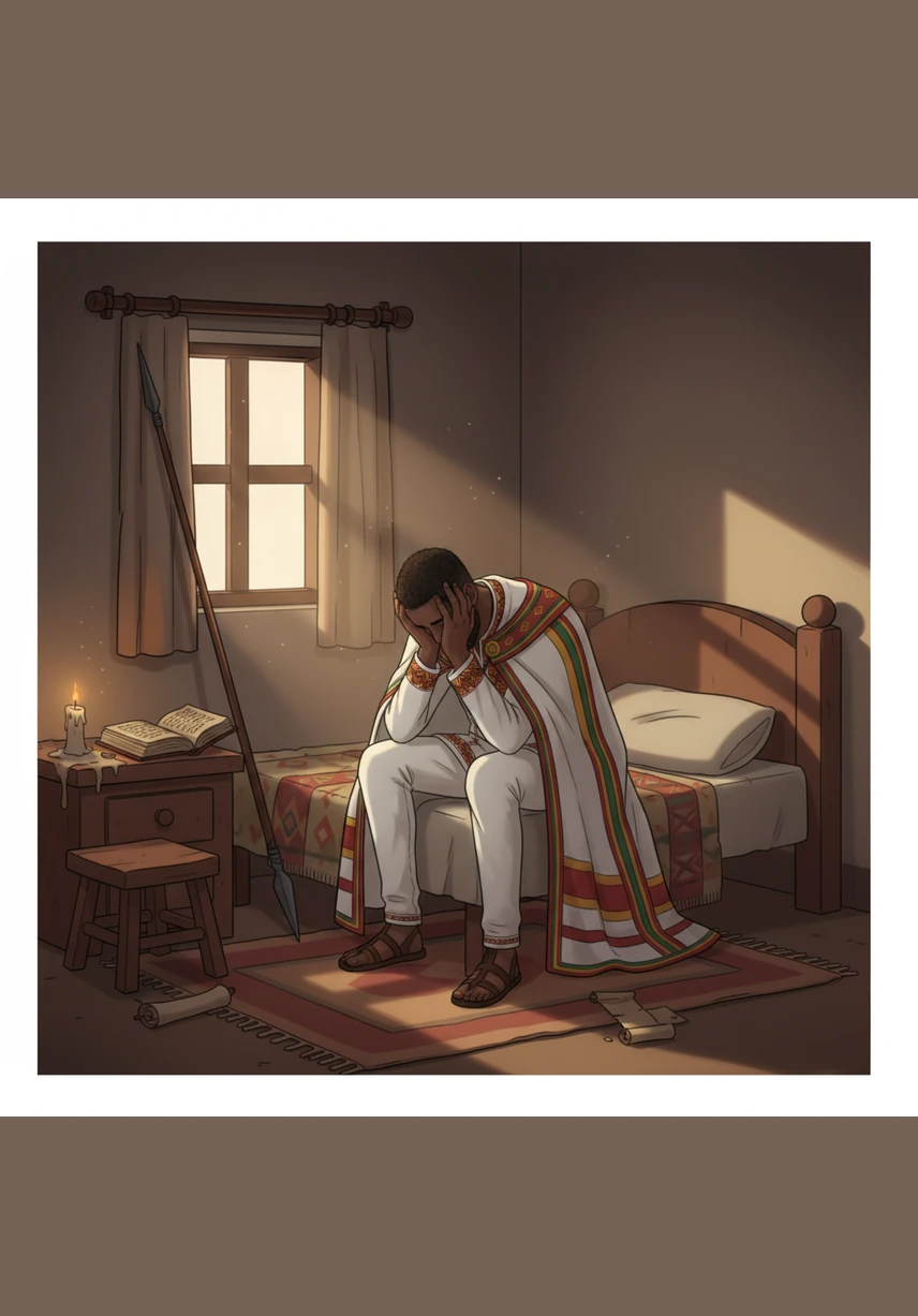 Under the dim glow of a nightlight, an exhausted Tadios cradles his crying infant, feeling the weight of the new responsibility. The room is a blur of shadows and soft textures, capturing the raw reality of sleepless nights and the steep learning curve of the first three months.