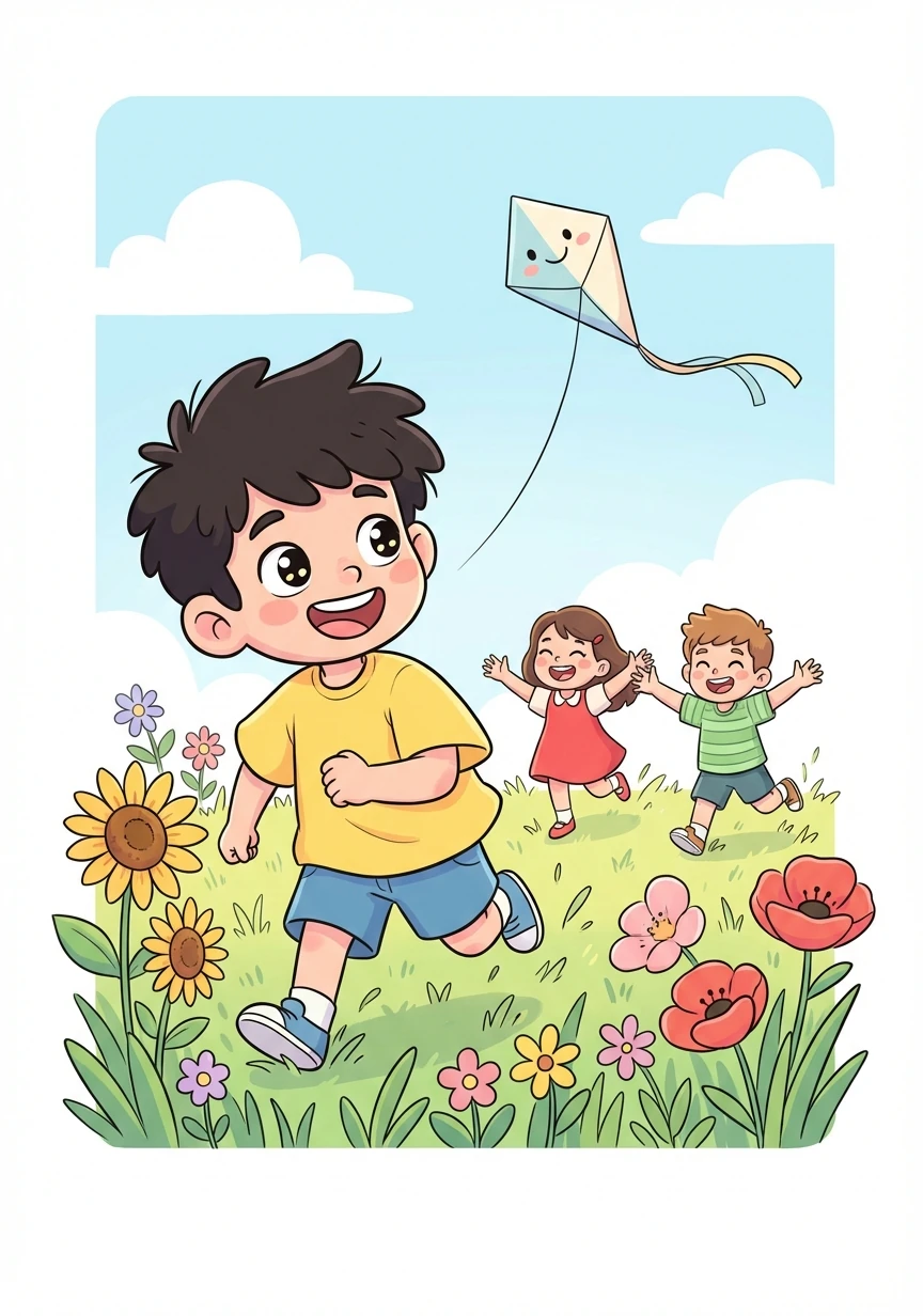 Young Brahmanand, full of energy, plays with his friends in the fields of Bihar. He's always laughing, teasing, and enjoying his carefree childhood.