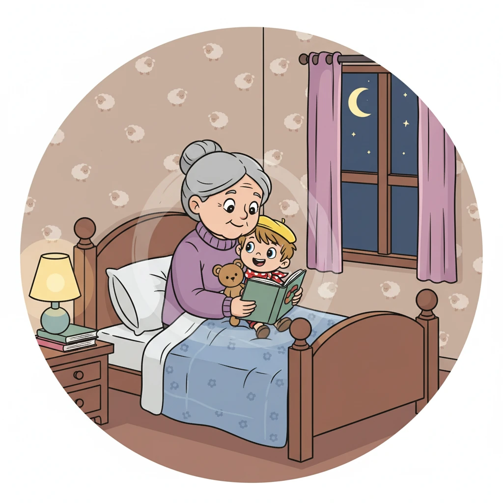 Le mardi soir, Nathan dort chez Mamie. Mamie lui raconte des histoires passionnantes et lui fait des câlins avant de dormir. Il se sent toujours en sécurité avec Mamie.