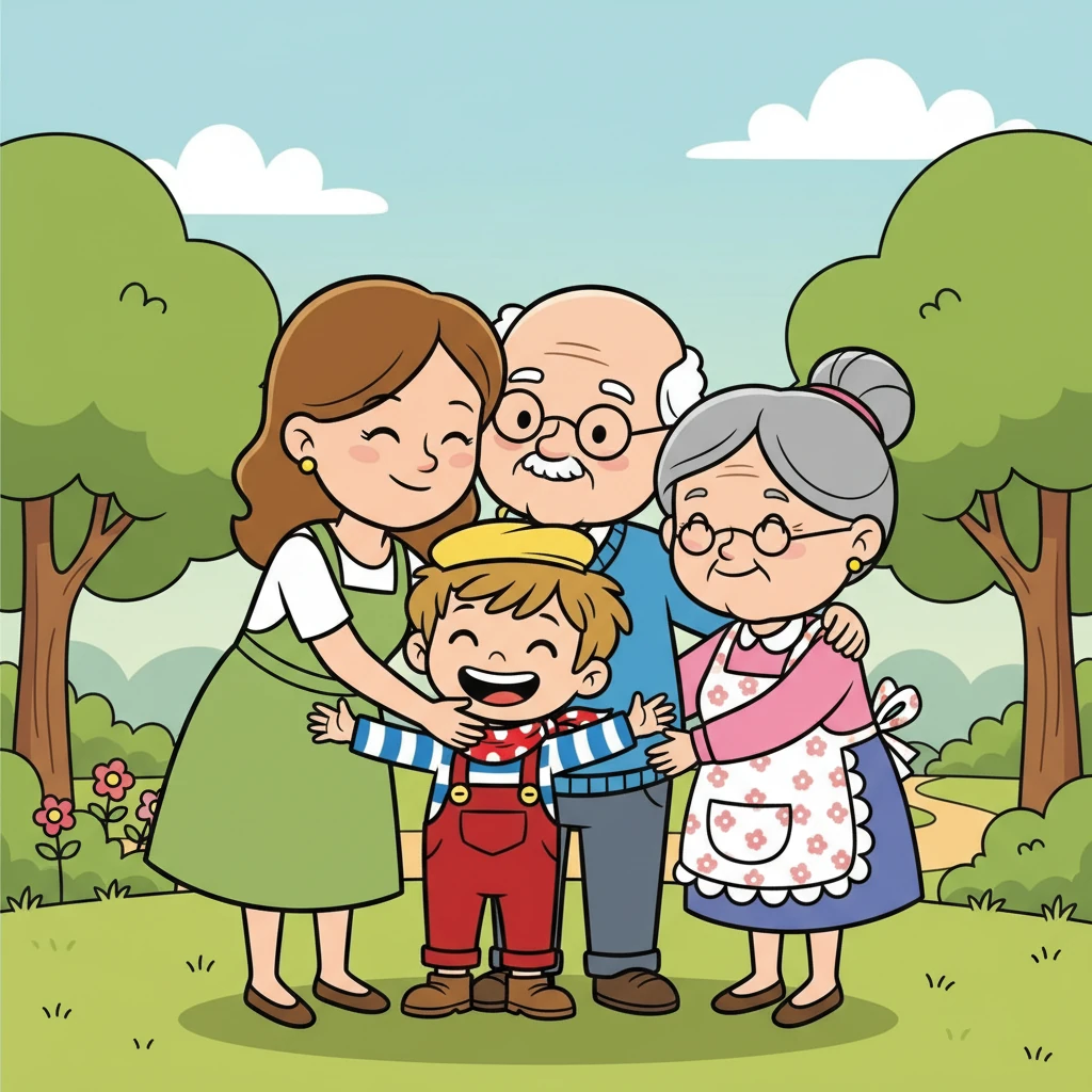 Chaque jour, Nathan est heureux et entouré d'amour. Il sait que sa maman, son papy et sa mamie sont toujours là pour lui, pour des bisous, des câlins et de belles aventures.