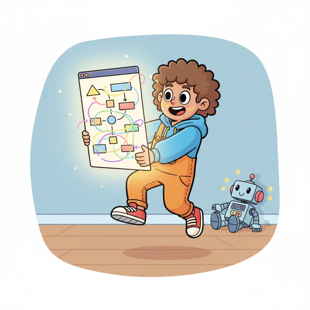 "Oh dear!" exclaimed Finn, his eyes wide with concern. He knew just what to do. With a cheerful hop, he opened his "Figma Board," which instantly glowed with a rainbow of possibilities. It was time to map out the problem!