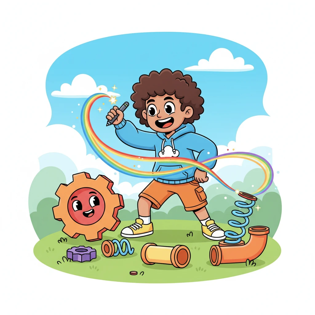 Next, he carefully drew vibrant, squiggly lines between the parts, showing how they *should* connect. A line from the gear to the spring, another from the spring to the pipe, all flowing together. He imagined the energy moving from one piece to the next, like a happy domino chain.