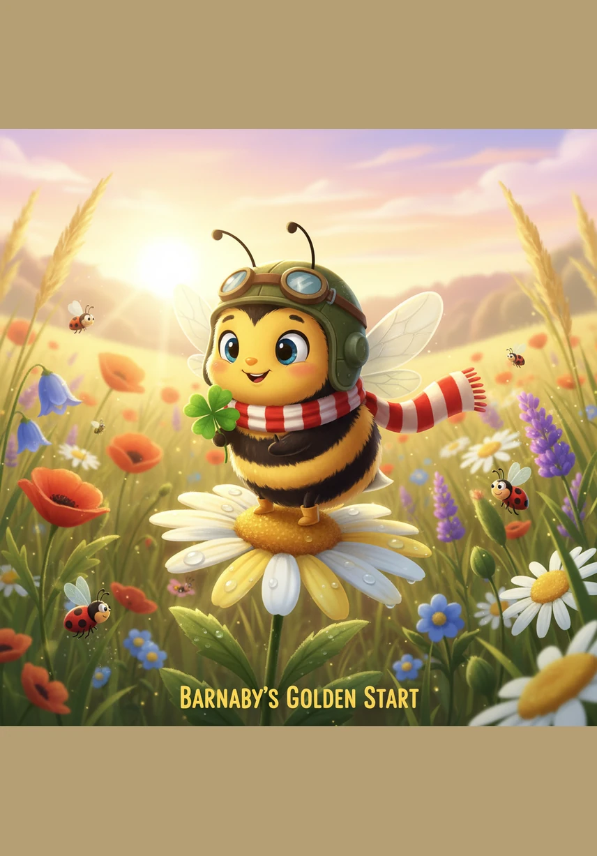 Barnaby the bumblebee stretches his wings as the first golden rays of sun touch the vibrant red tulips and tall sunflowers of the Golden Meadow. The morning air is sweet with the scent of blooming flowers waiting for their tiny visitor.