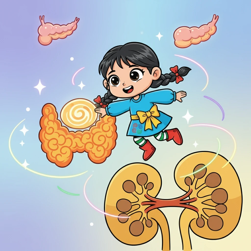 Айгүл эндокриндік бездерге саяхат жасады. Ол қалқанша безінің, бүйрек үсті бездерінің және басқа да бездердің гормондарды қалай шығаратынын көрді. Айгүл гормондардың маңыздылығын түсінді.