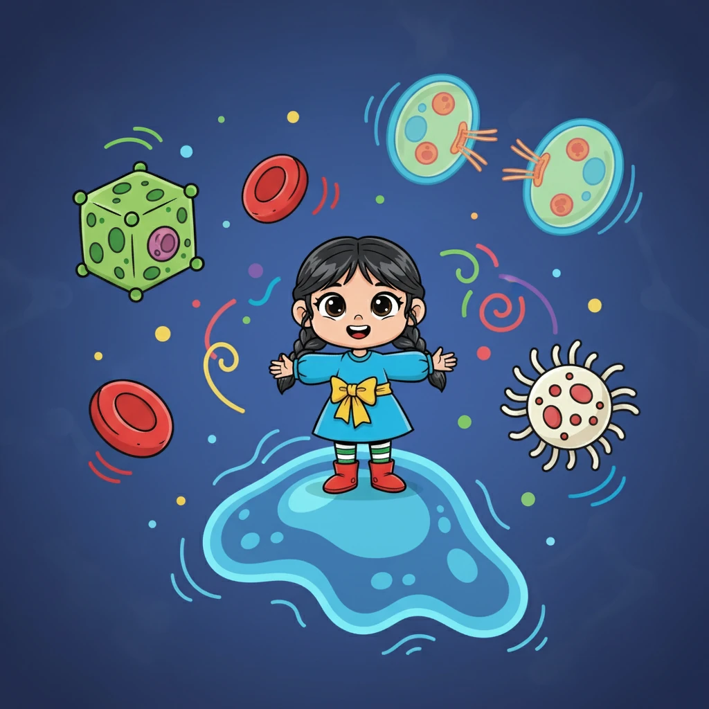 Айгүл жасушаларға саяхат жасады. Ол жасушалардың құрылымын, олардың қалай көбейетінін және әртүрлі жасушалардың қызметтерін көрді. Айгүл жасушалардың ғажайып әлеміне таң қалды.