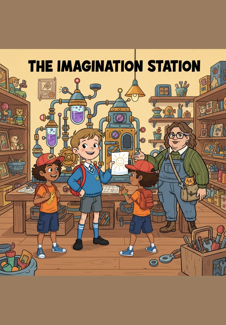 Inside the bright and colorful shop, the boys find exactly what they were looking for: a special book filled with pictures about road safety. They proudly take it to the counter, excited to learn even more about how to be safe pedestrians.