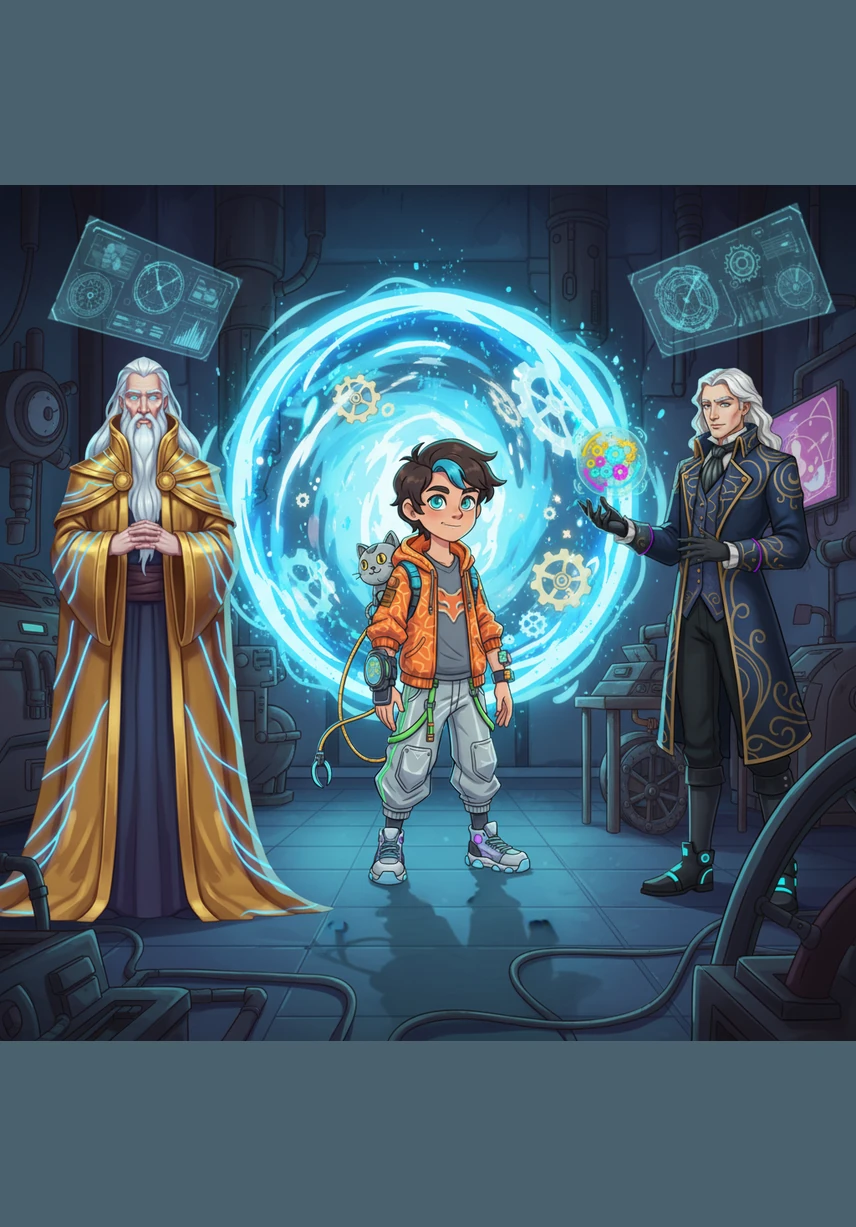 Сағаттың тілі кенеттен жылдам айнала бастап, бөлменің қақ ортасында жарқыраған кеңістік порталы ашылды. Данияр қорқыныш пен қызығушылық арасында тұрып, белгісіздікке қарай батыл қадам жасады.