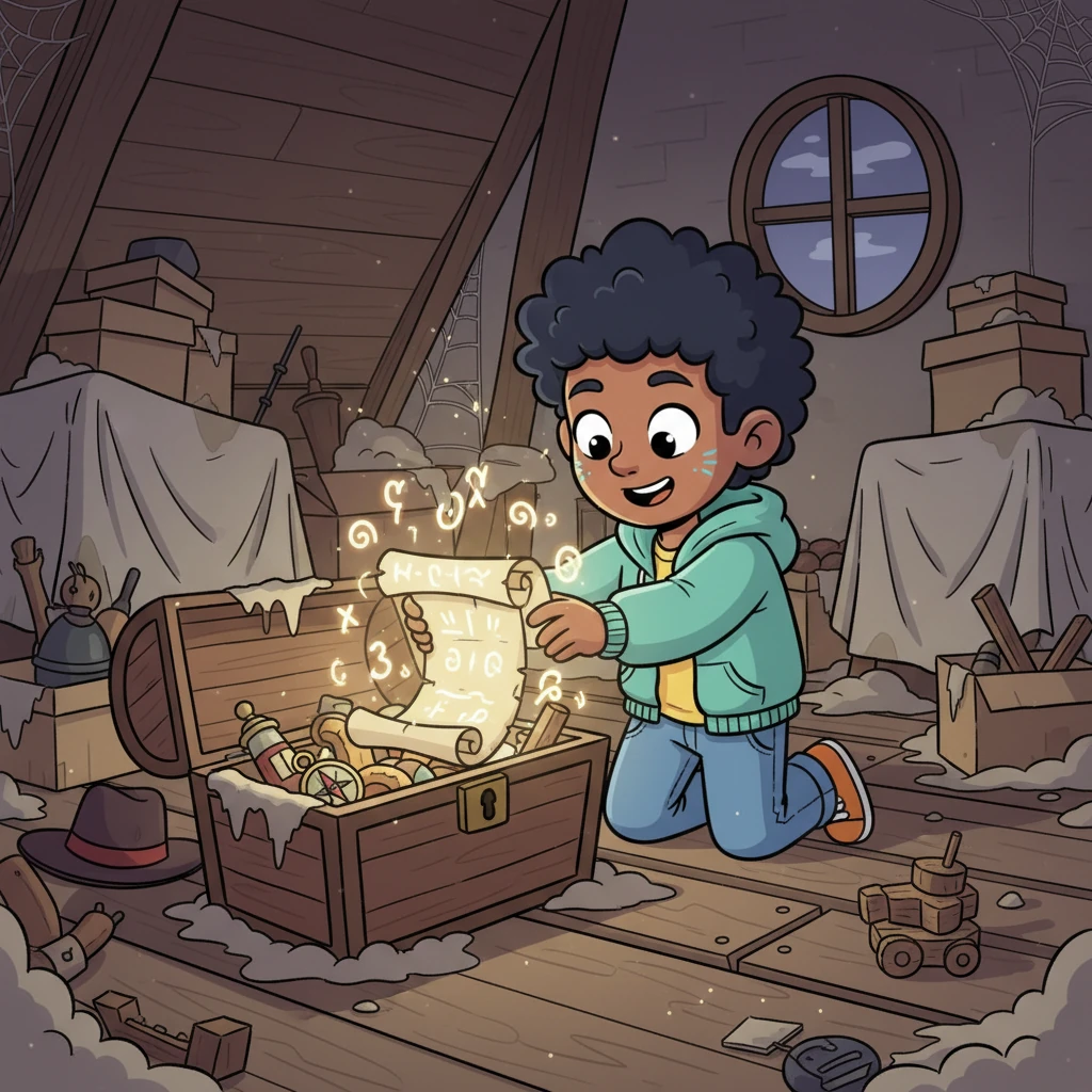 Felix, a bright-eyed boy with a spark of mischief, uncovers an ancient, glowing scroll nestled amongst dusty relics in a forgotten corner of his attic. The scroll hums with a faint energy, its strange symbols promising powerful magic but warning of an unknown price. His heart pounds with a hopeful, secret plan.