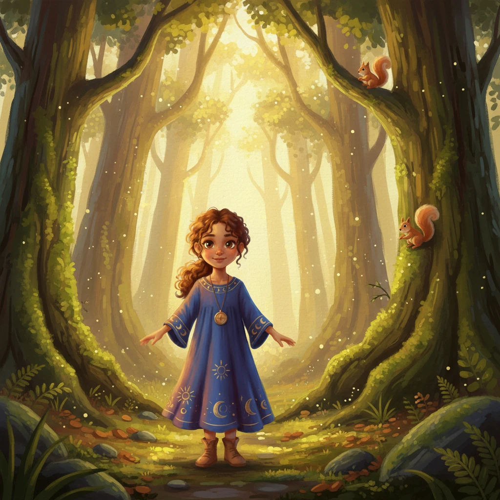 Suddenly, Elara found herself standing in a sun-dappled, ancient forest, the air rich with the scent of damp earth and pine. Giant trees with mossy trunks reached for the sky, and playful squirrels scampered up their branches. A sense of peaceful adventure filled her as she took her first steps into this new, living world.