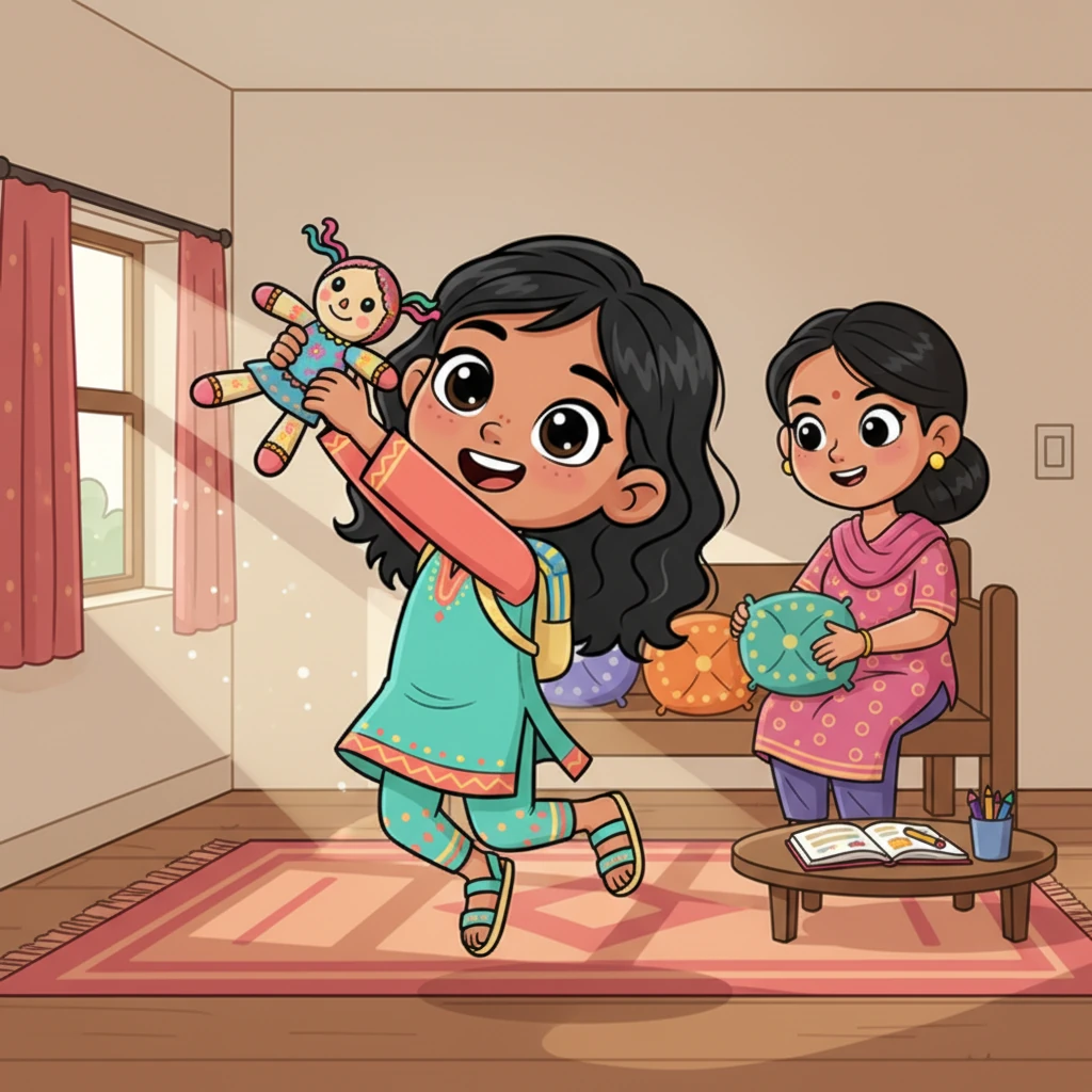 كانت نور، الفتاة الذكية في الصف الأول، تعيش بسعادة في قرية بعيدة مع عائلتها الكبيرة. كانت تحب لعبتها الجديدة التي أهدتها إياها جدتها في عيد ميلادها السادس، وكانت تساعد أمها في ترتيب المنزل وتنجز فروضها بحماس كل يوم.