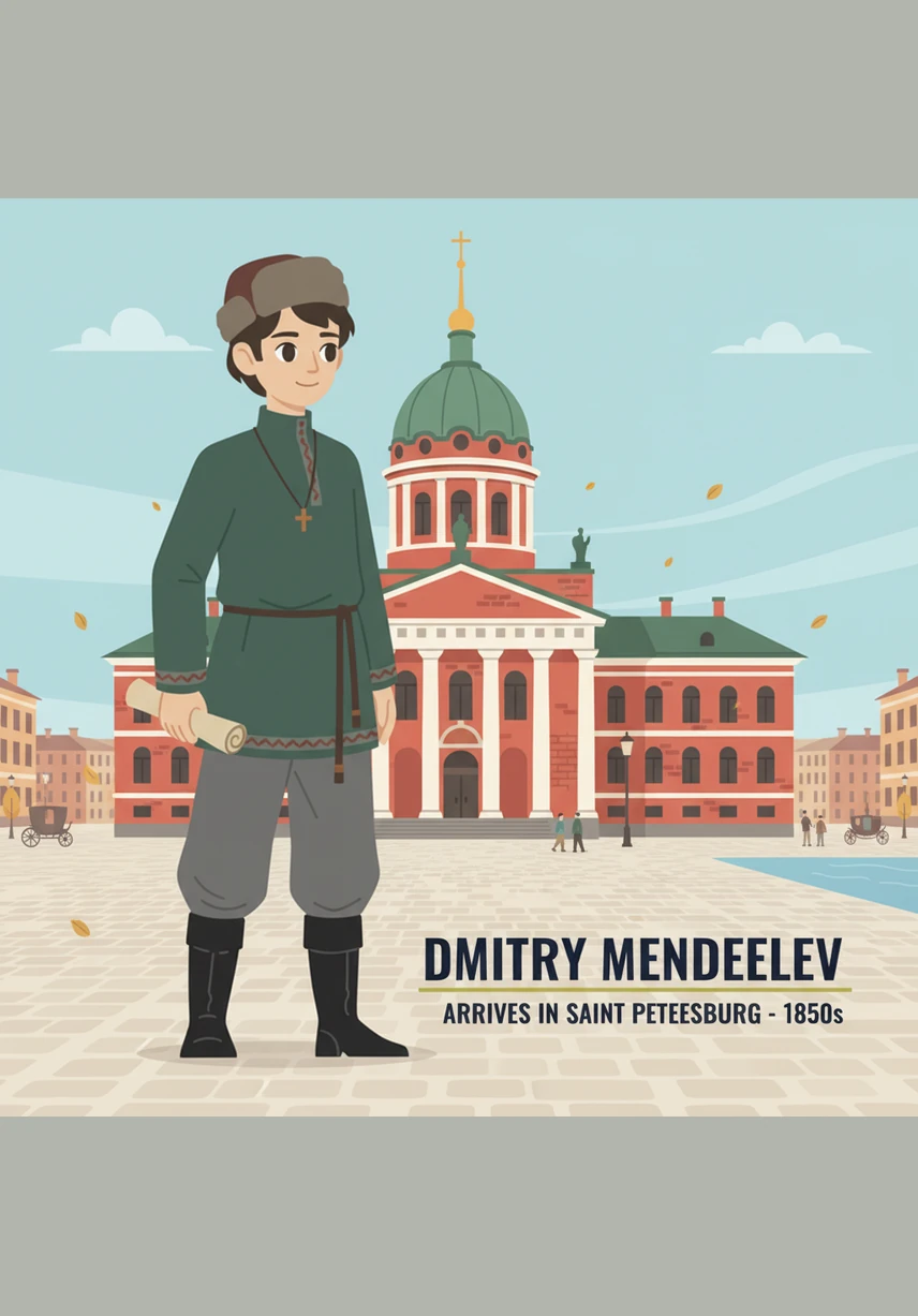Years later, a determined Dmitry arrives in the grand city of Saint Petersburg, carrying his dreams and a heavy trunk full of books. He stands before the university gates, ready to unlock the mysteries of the universe.