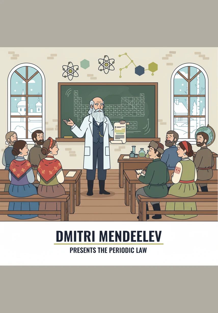 To prove his theory, Dmitry leaves empty spaces in his table for elements that have not been discovered yet. He confidently predicts their weights and properties, challenging future generations of scientists to find them.