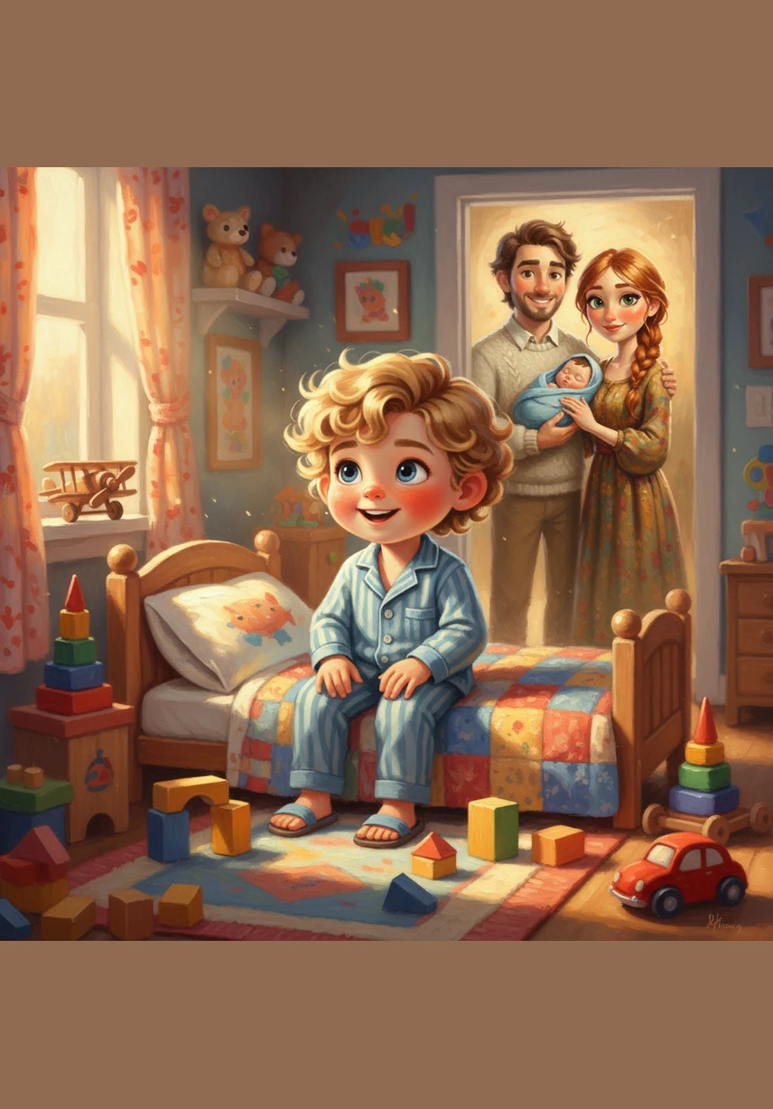 Little Leo wakes up to the soft glow of morning light, his eyes bright with anticipation. Today is the day he has been waiting for, and his room is filled with the vibrant colors of his favorite building blocks and toys.