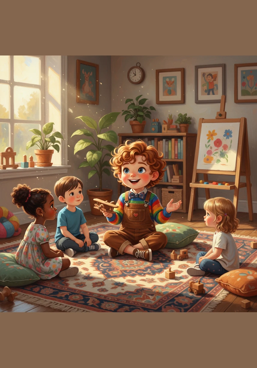 Leo sits down among his new friends, already sharing a set of bright building blocks and laughing together. He looks back at the door one last time and gives a confident wave to his parents, ready to start his wonderful new chapter.