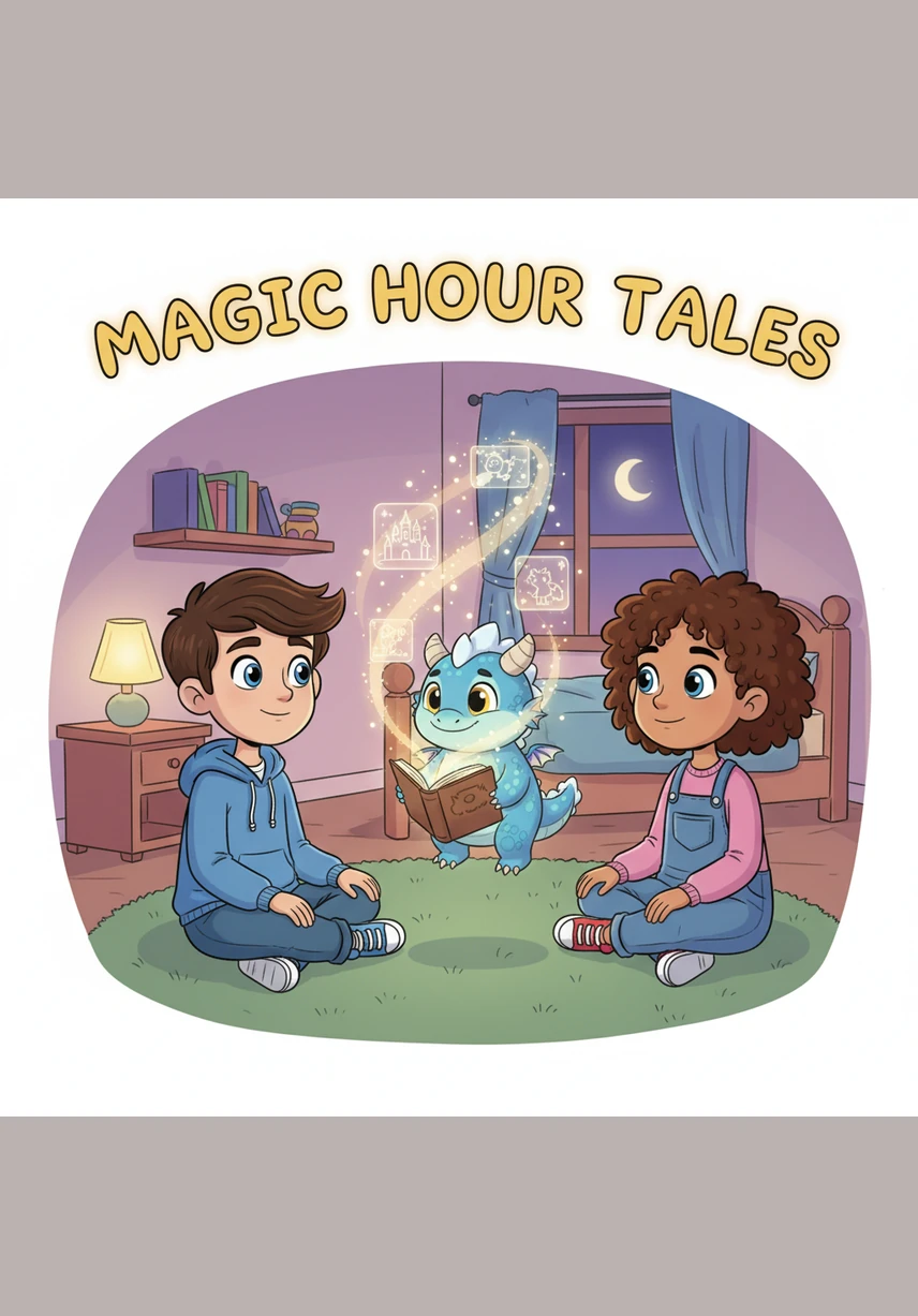 Lumi and Petals explain their magical plan to use special dust so that once Lugga is big enough, he can fly Liam and Cleo all the way to South Africa. The children imagine soaring through the clouds on dragon-back to visit their cousins Harli, with her long blond pigtails, and little Maddie.