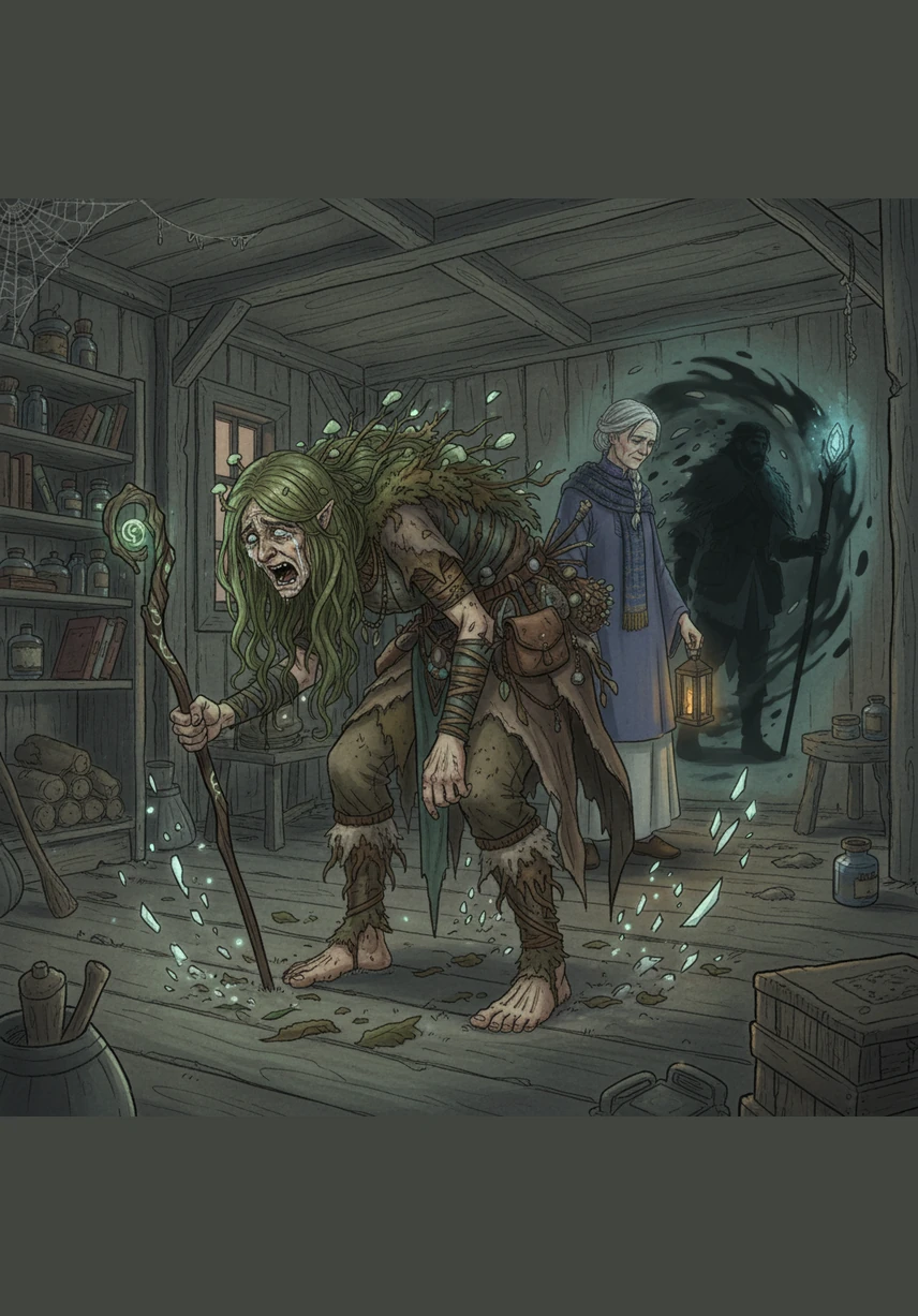 The house falls into a terrifying silence as Elias vanishes into the gloom, leaving Elara to scream his name into the void. The sacrifice is made, and the vibrant world she knew shatters into a thousand pieces of grief and loneliness.