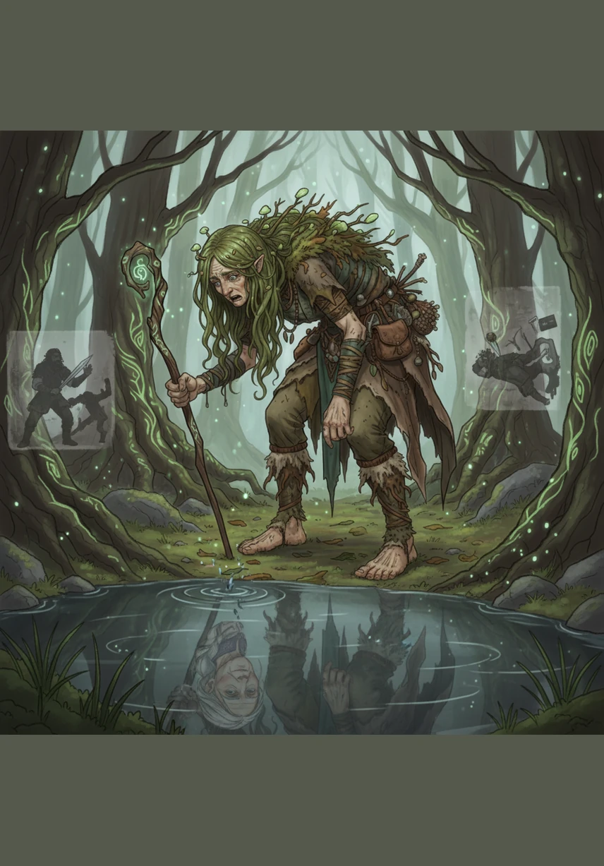 A chilling realization begins to dawn as Elara catches her reflection in the dark waters of a forest pool, seeing the face of the old woman staring back. Memories of a frantic night and a silver blade resurface, revealing the tragic truth of what really happened in the house.