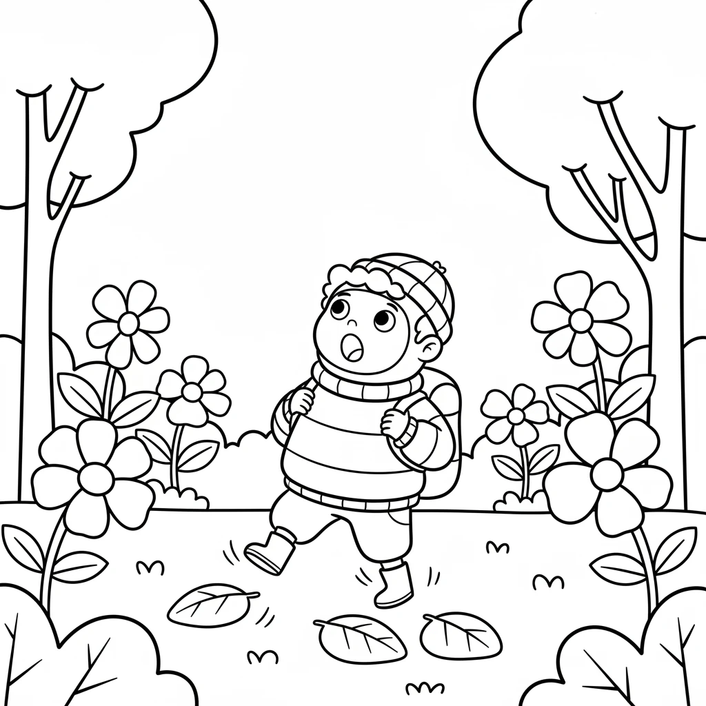 Stepping outside, Leo gasped at the vibrant colors all around him. The air smelled fresh and cool. Leaves crunched softly under his tiny feet, calling him deeper into the garden.