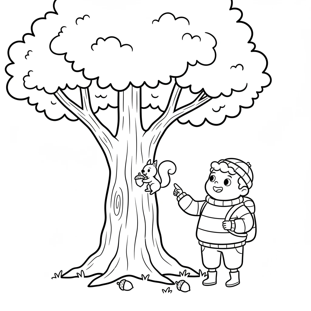 Soon, Leo spotted a busy little squirrel gathering acorns near a big oak tree. The squirrel twitched its nose, then scampered up the trunk with its treasure, inspiring Leo to continue his search.
