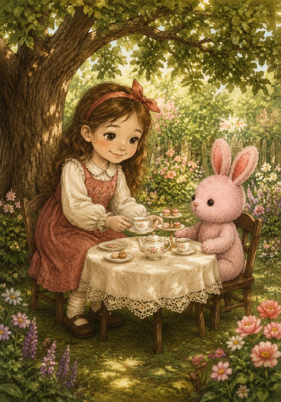 Manessa and Pinky were the best of friends, exploring the garden and sharing tea parties under the big oak tree. She treated Pinky with the utmost kindness, always making sure he had the best seat at the table and a tiny plate of his own.