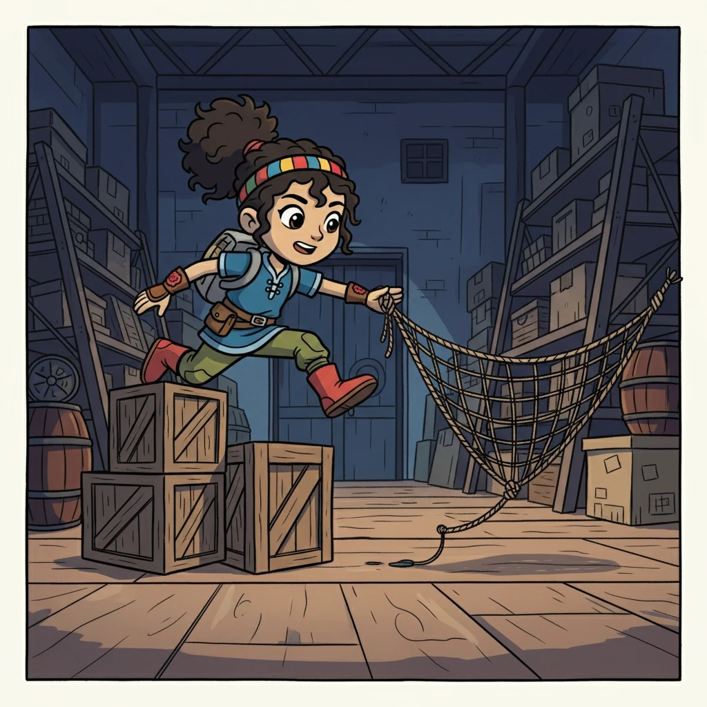 Elara, using her wit and determination, guided her friends through a maze of obstacles within the warehouse. She used her unique perspective to anticipate the figure's movements and set traps.