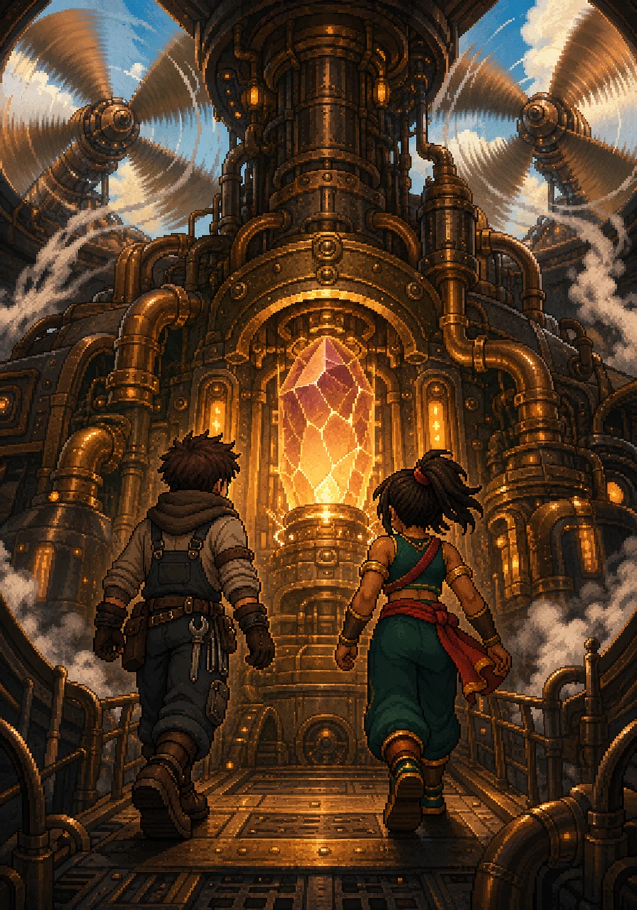 As the Star-Moths enter the engine, the fractured crystal begins to pulse with a warm, steady radiance. The brass pipes vibrate with new energy, and the Sky-Hopper's propellers begin to spin once more, cutting through the heavy air with a triumphant whistle.
